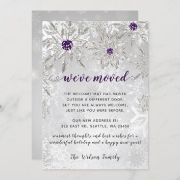 Silver Purple Snowflakes We've Moved Holiday Cards