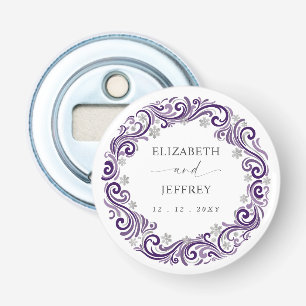 Silver Purple Snowflakes Winter Wedding Bottle Opener