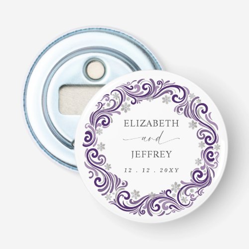 Silver Purple Snowflakes Winter Wedding Bottle Opener