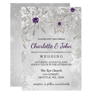 Purple And Silver Wedding Invitations Announcements Zazzle Silver Purple Snowflakes Winter Wedding Invitation