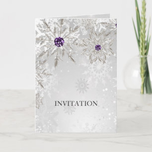 silver purple snowflakes winter wedding invitation