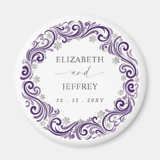 Silver Purple Snowflakes Winter Wedding Magnet