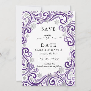 Silver Purple Snowflakes Winter Wedding Photo  Save The Date