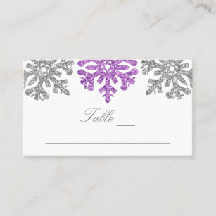 Silver Purple Snowflakes Winter Wedding Place Card
