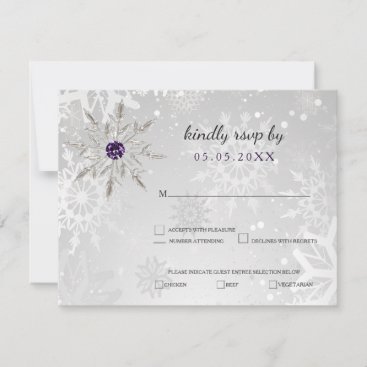 silver purple snowflakes winter wedding rsvp