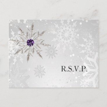 silver purple snowflakes winter wedding rsvp invitation postcard