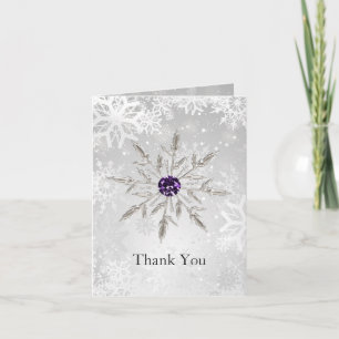silver purple snowflakes winter wedding Thank You Card