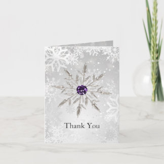 silver purple snowflakes winter wedding Thank You Card