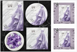 Silver Purple Sparkle Dress Quinceañera Suite