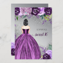Silver Purple Sparkle Dress Sweet 16 birthday Invi Invitation