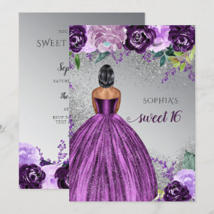 Silver Purple Sparkle Dress Sweet 16 birthday Invi Invitation