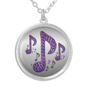 Silver Purple Sparkle Music Notes Necklace