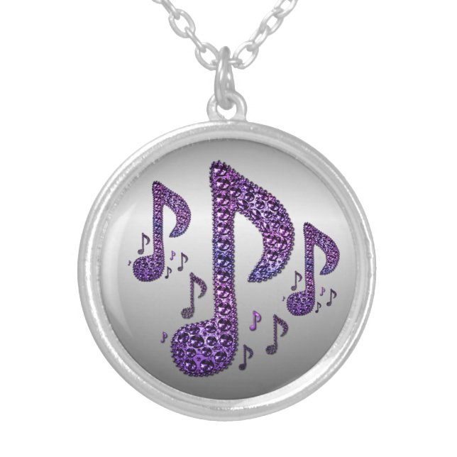Silver Purple Sparkle Music Notes Necklace (Front)