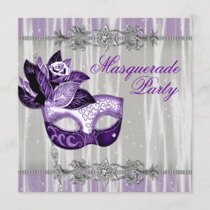 Silver Purple Sparkles Purple Masquerade Party Invitation