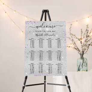 Silver purple sparkles wedding seating chart foam board