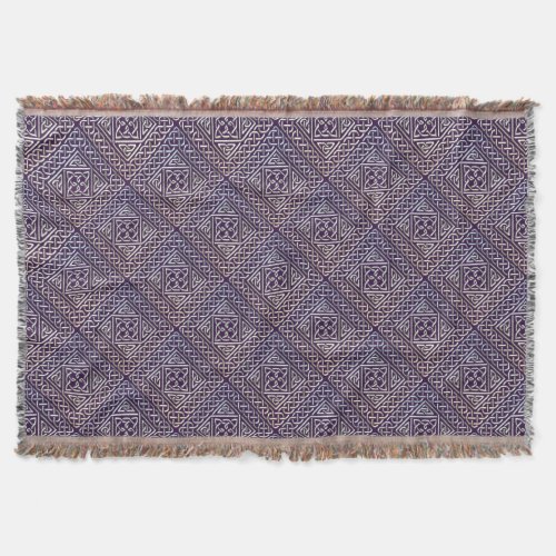Silver Purple Square Shapes Celtic Knots Pattern Throw Blanket