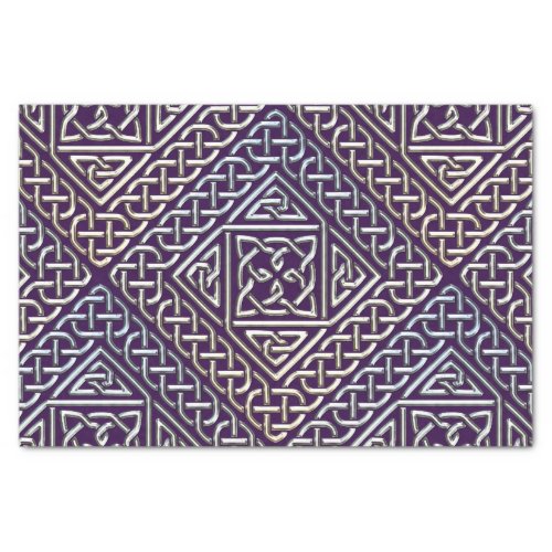 Silver Purple Square Shapes Celtic Knots Pattern Tissue Paper
