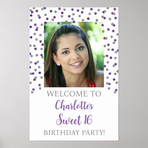 Silver Purple Sweet 16 Birthday Custom 12x18 Photo Poster