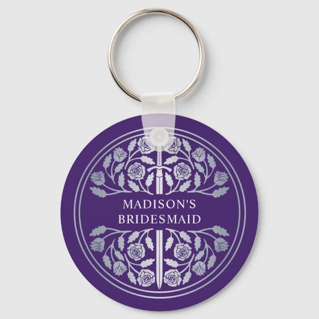 Silver Purple Sword Bridesmaid Royal Wedding Gift Keychain (Front)