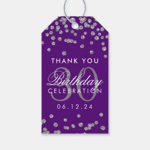 Silver Purple Thank You 30th Birthday Confetti Gift Tags