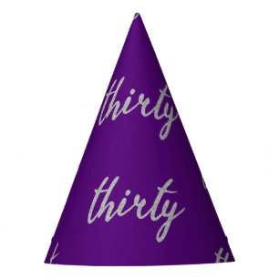 Silver Purple "Thirty" 30 Birthday Party Glitter Hat