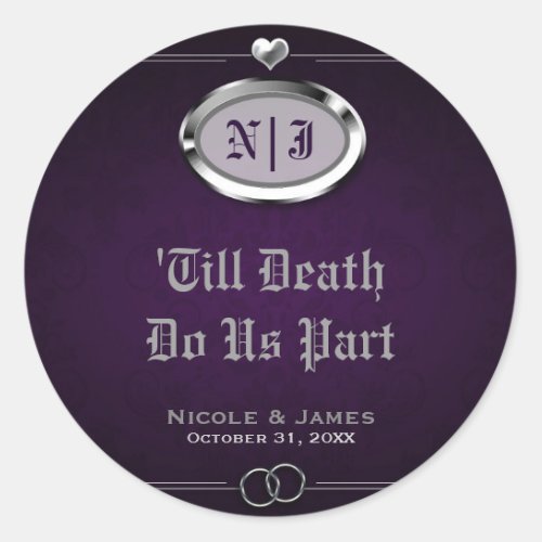 Silver  Purple Vintage Gothic Halloween Wedding Classic Round Sticker