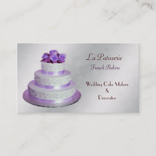 silver purple Wedding Cake makers business Cards (Front)