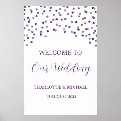 Silver Purple Wedding Welcome Custom 12x18 Poster