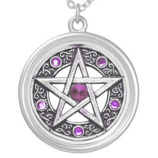 Silver, Purple & White Pentagram Charm Necklace