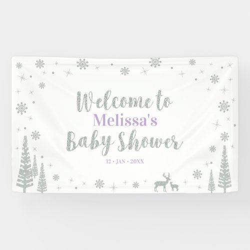 Silver  Purple Winter Baby Shower Welcome Banner