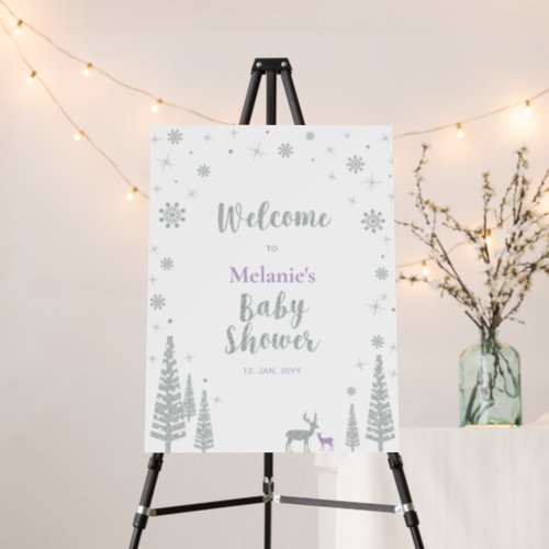 Silver  Purple Winter Baby Shower Welcome Foam Board