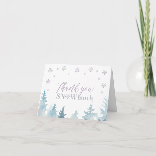 Silver & Purple Winter Birthday Photo Thank You (Front)