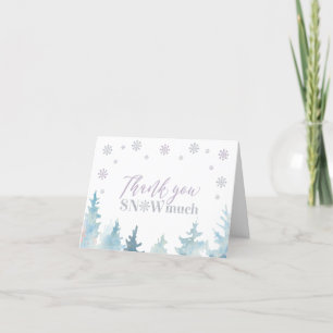 Silver & Purple Winter Birthday Photo Thank You Card