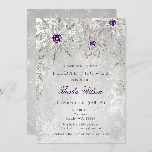 silver purple Winter Bridal Shower Invite (Front/Back)
