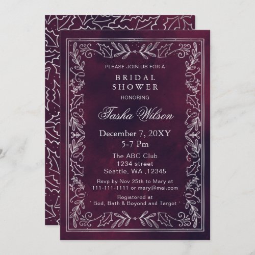 Silver Purple Winter Holiday Bridal Shower  Invitation