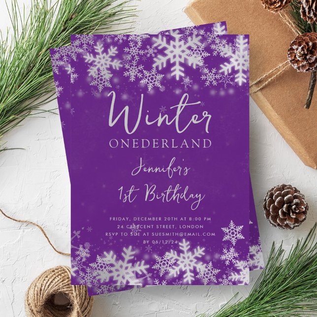 Silver Purple Winter ONEDERLAND 1st Birthday Invitation (Silver Purple Winter ONEDERLAND 1st Birthday Invitation)