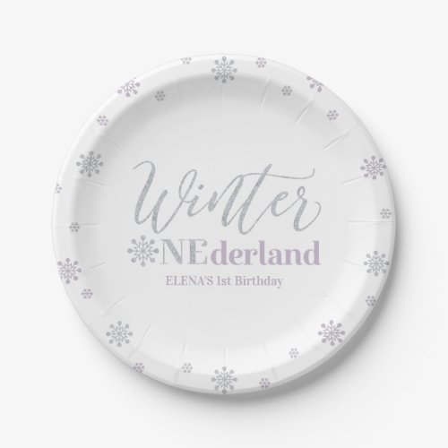 Silver  Purple Winter Onederland Birthday Party Paper Plates