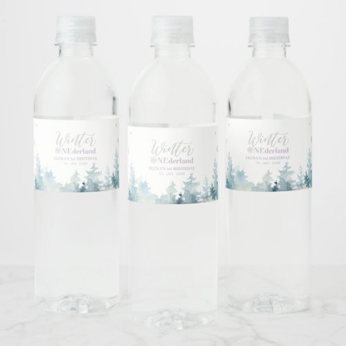 Silver  Purple Winter Wonderland Birthday Party Water Bottle Label