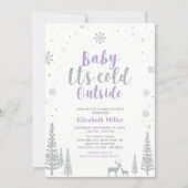 Silver & Purple Winter Wonderland Girl Baby Shower Invitation (Front)
