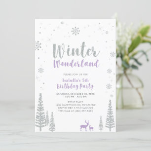 Silver & Purple Winter Wonderland Girl Birthday Invitation