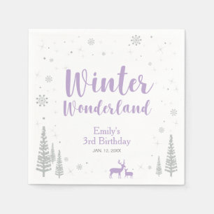 Silver & Purple Winter Wonderland Girl Birthday Napkins
