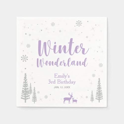 Silver  Purple Winter Wonderland Girl Birthday Napkins