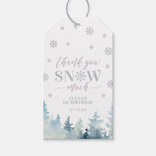 Silver  Purple Winter Wonderland Thank you Favor Gift Tags