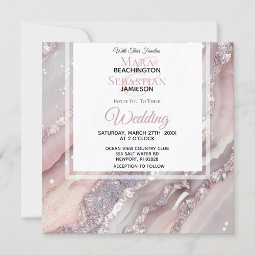   Silver QR BLUSH PINK AGATE AR66 RSVP Wedding Invitation
