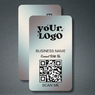 Silver QR Code Business Logo   Black Silver Modern Card