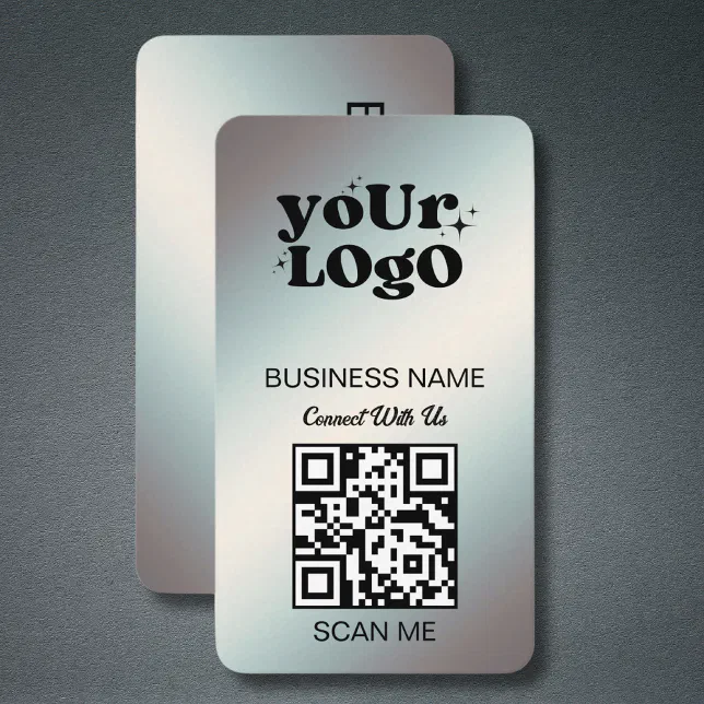 Silver Qr Code Silver QR Code Business Logo | Black Silver Modern Card | Zazzle