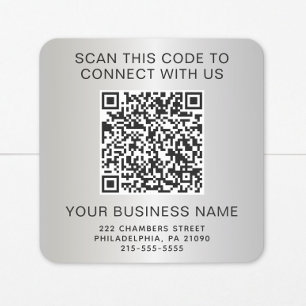 Silver QR Code Business Square Sticker
