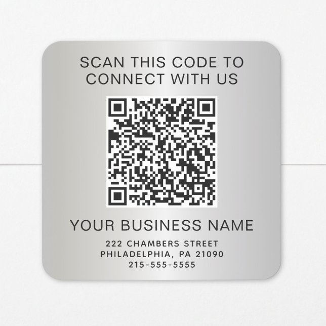 Silver QR Code Business Square Sticker (Creator Uploaded)