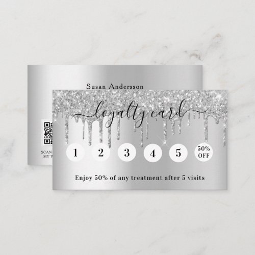 Silver QR code glitter drips elegant Loyalty Card