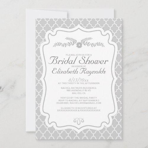 Silver Quatrefoil Bridal Shower Invitations